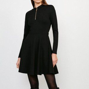 Karen Millen Military Zip Ponte Dress. Black. (UK6 / EU 34 / US2 XS)